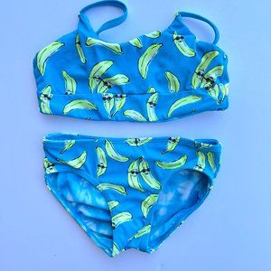 Girls 5/6 Justice reversible Tie-dye Banana  swimsuit, 2 piece, bikini, swimwear